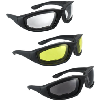 3 PAIR MOTORCYCLE RIDING GLASSES SMOKE CLEAR YELLOW
